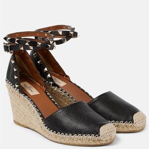 Valentino Black Studded Espadrille Wedges